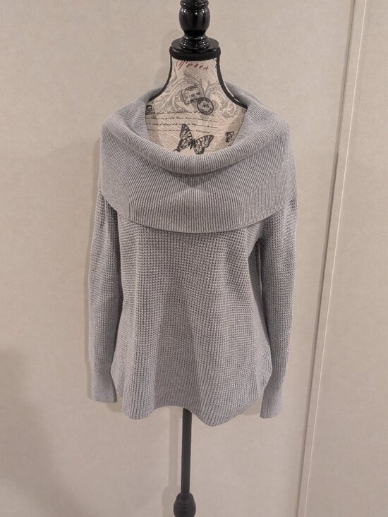 Michael Kors Sweaters - Michael Kors Grey Waffle Knit Cowl Off Shoulder Sweater M Cotton Blend Logo